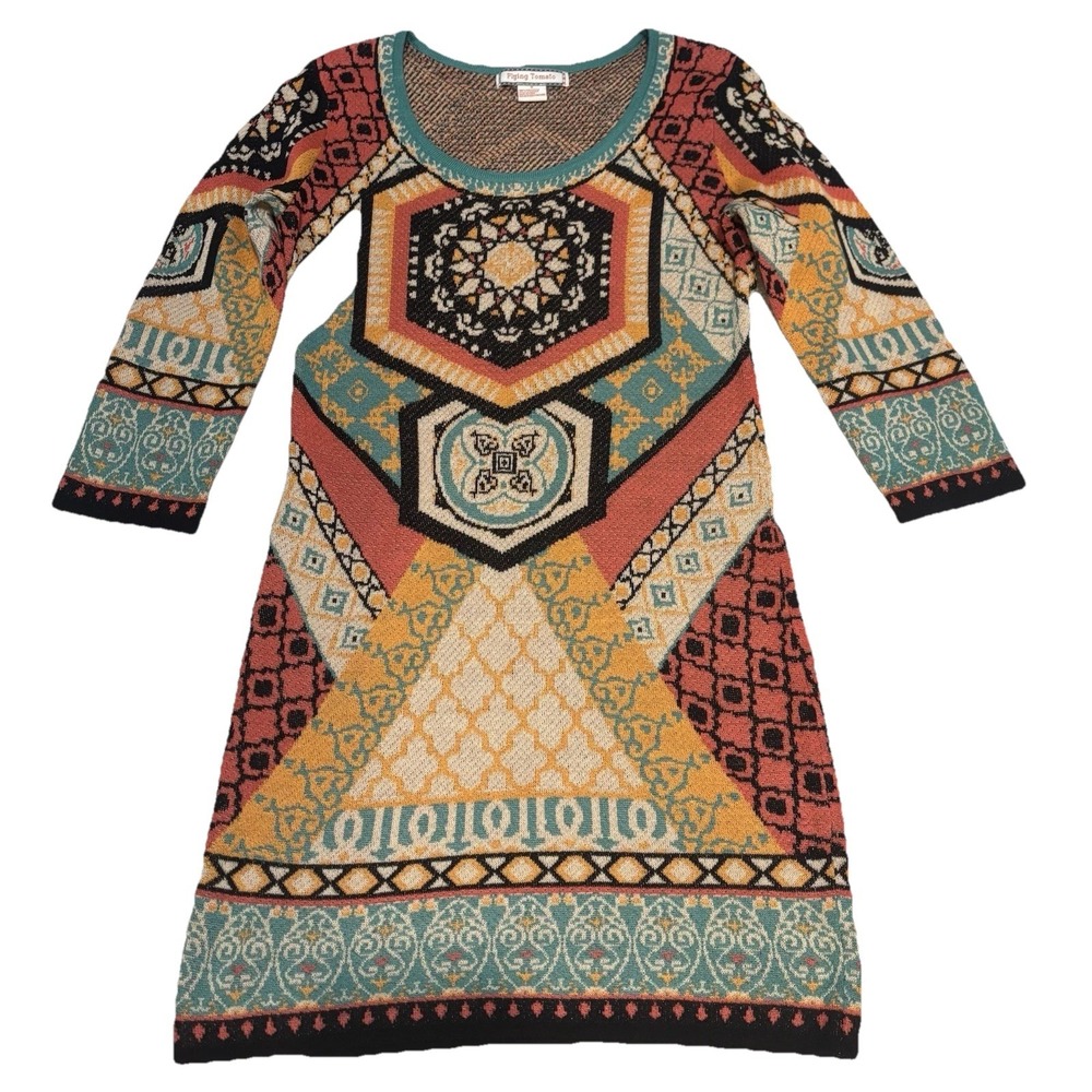 Flying Tomato Graphic Sweater Dress Women's Size Medium Geometric -see Pics